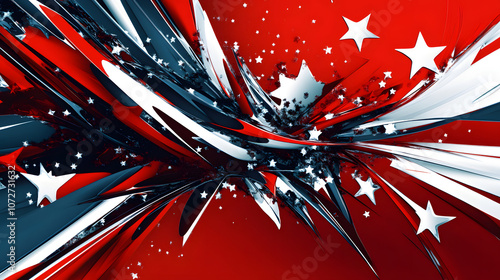 Abstract red and blue background with white star patterns and bold contrasts.Abstract red and blue background with white star patterns and bold contrasts. photo