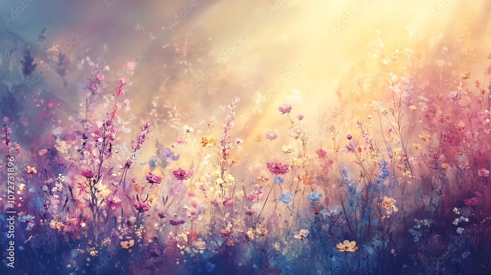 A field of colorful wildflowers bathed in warm sunlight. (1) A field of colorful wildflowers bathed in warm sunlight. (1)