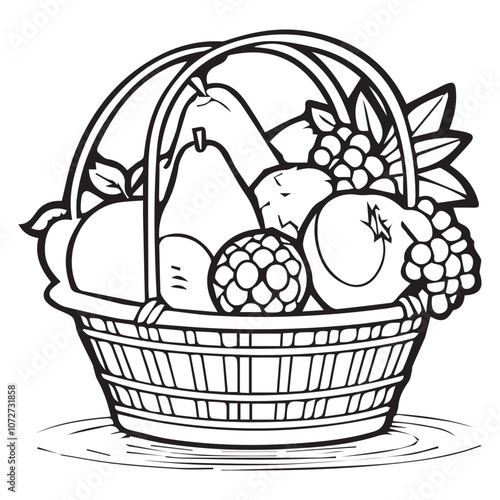 Still life with vegetables. Cabbage, eggplant, tomato, onion, garlic, chili pepper, sweet pepper, cucumber. Stylized black and white vector illustration