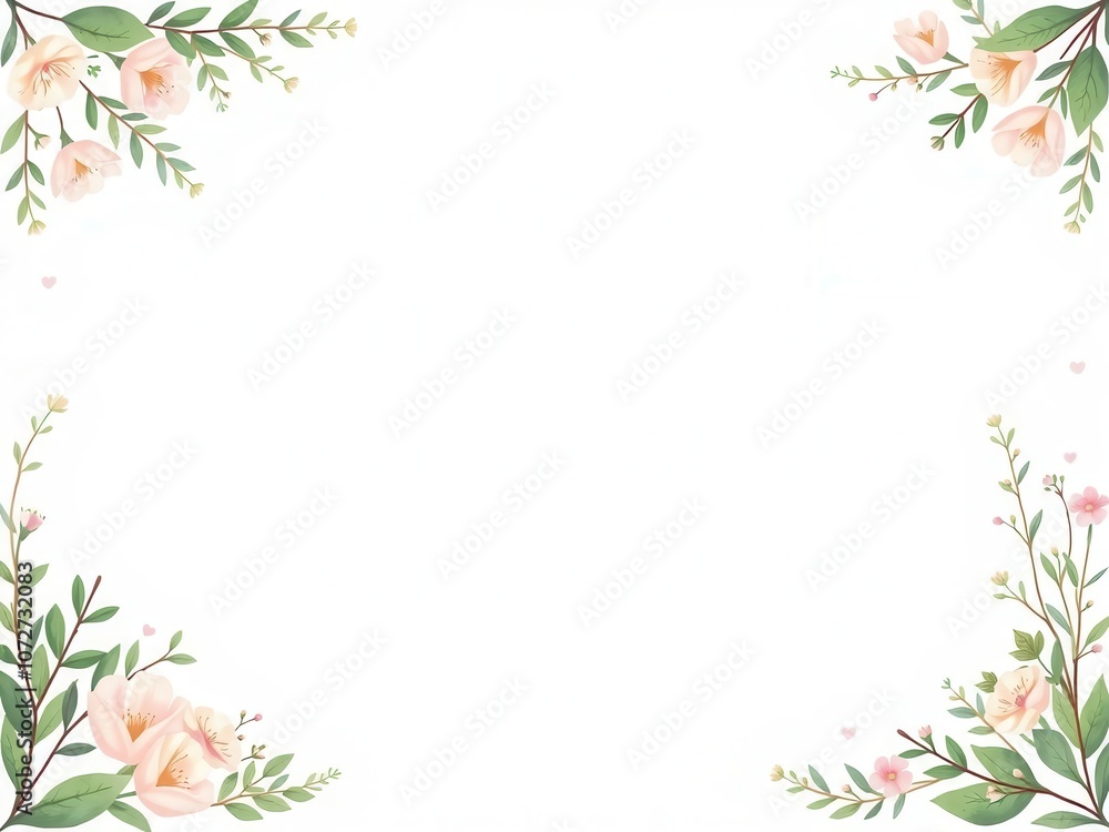 Fototapeta premium A beautiful wedding suite layout featuring elegant leaf illustrations in soft pastel colors, perfect for a romantic and natural themed wedding, wedding, natural