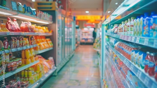 Wallpaper Mural Blurred view of grocery store aisle with products Torontodigital.ca