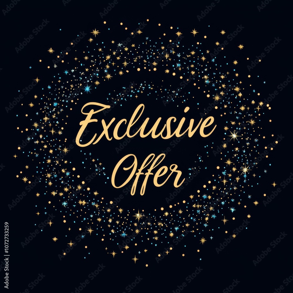 close-up of handwritten lettering exclusive offer with a sparkle and a social media copy space. close-up of handwritten lettering exclusive offer with a sparkle and a social media copy space.