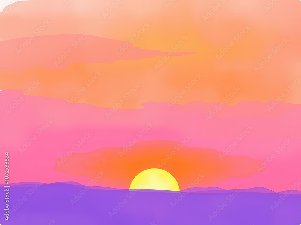 Abstract watercolor background with a stunning sunset sky in shades of orange and purple, sky, background Abstract watercolor background with a stunning sunset sky in shades of orange and purple, sky, background