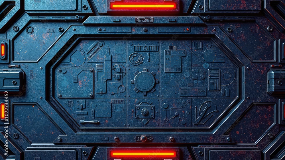 Fototapeta premium Sci-fi panel texture, Futuristic Sci-Fi Panel with Intricate Geometric Design