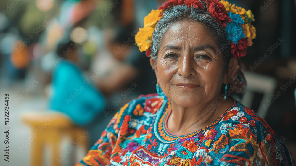 Fototapeta premium Celebrating Mexican Independence Day with traditional attire in vibrant colors