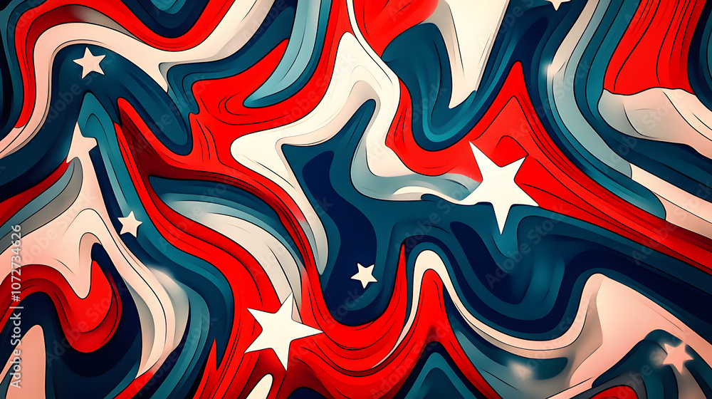 Abstract red and blue background with white star patterns and bold contrasts. Abstract red and blue background with white star patterns and bold contrasts.