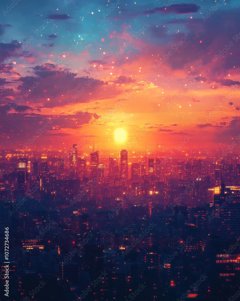 abstract city skyline with modern buildings in the evening with copy space. abstract city skyline with modern buildings in the evening with copy space.