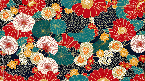 seamless pattern with flowers, Japanese style background, Asian concept wallpaper, ai generated