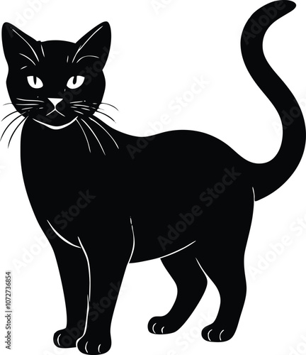 Cat silhouette, black silhouette cat full body, cat silhouette icon vector illustration