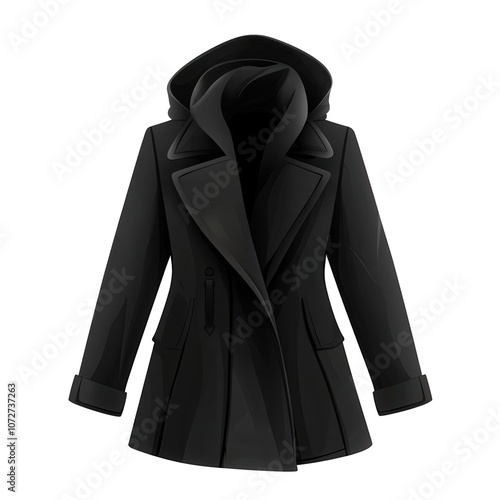 Stylish black winter coat isolated on transparent background for fashion and design projects