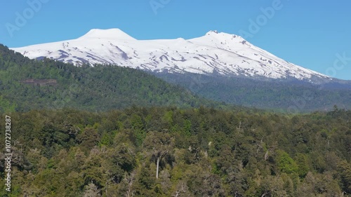 Aerial shot of Mocho Choshuenco volcanoes in Huilo Huilo photo