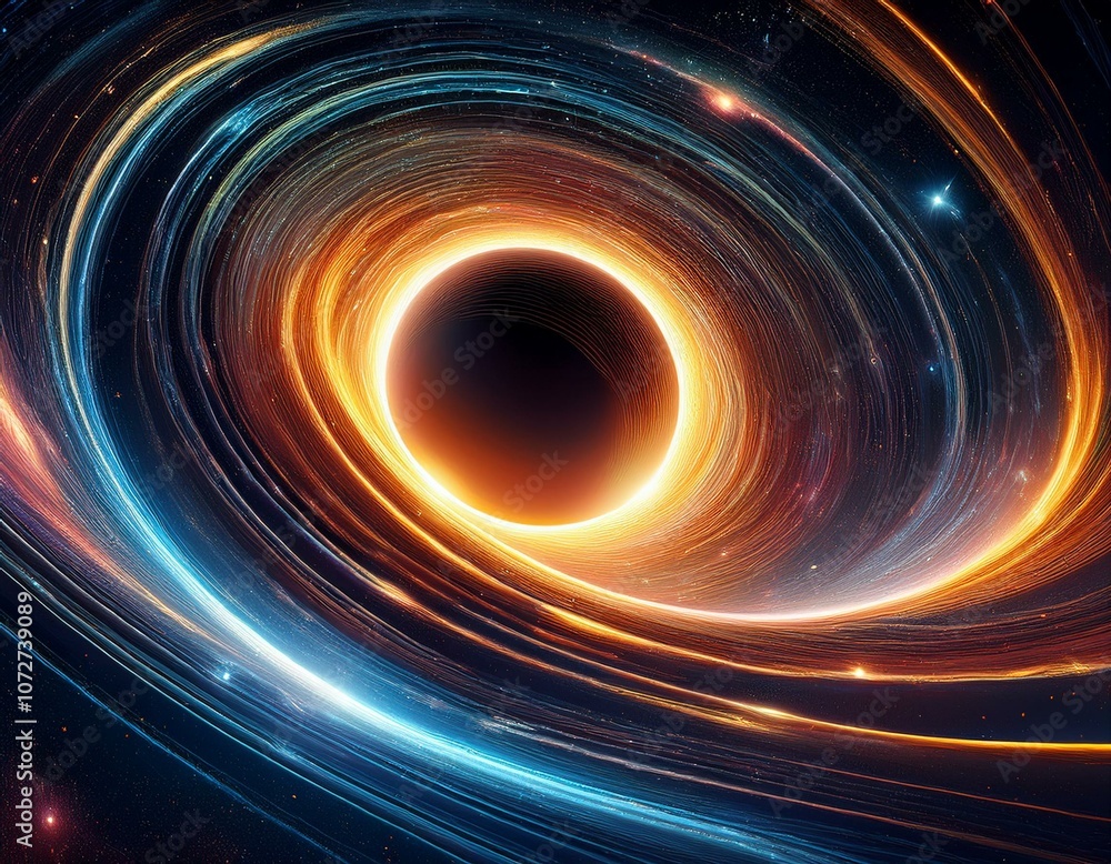 Obraz premium A powerful black hole absorbing surrounding stars and planets in deep space
