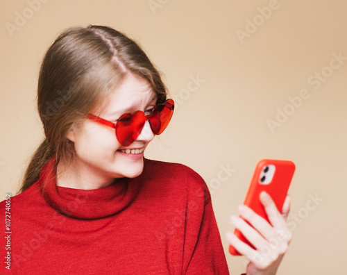 lifestyle, emotional and people concept: beautiful young woman with smart phone take selfie photo