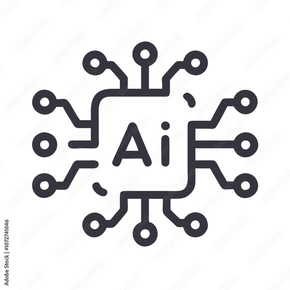 AI technology chip line icon, Outline icon of a microchip labeled AI technology chip line icon, Outline icon of a microchip labeled