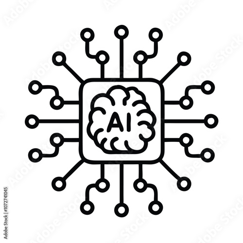 AI technology chip line icon, Outline icon of a microchip labeled "AI," symbolizing artificial intelligence, machine learning, and advanced computing technology.
