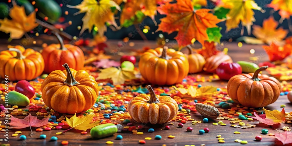 Festive Halloween Confetti and Ticker Tape Celebrating Harvest and Fall with Vibrant Colors and Seasonal Elements Against a Whimsical Background for Autumn-Themed Projects Festive Halloween Confetti and Ticker Tape Celebrating Harvest and Fall with Vibrant Colors and Seasonal Elements Against a Whimsical Background for Autumn-Themed Projects