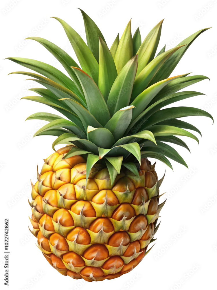 Fototapeta premium Ripe Orange Pineapple Isolated on White Background. Fresh Fruit for Food, Tropical, and Culinary Designs