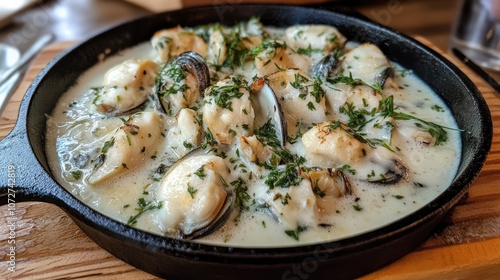 Creamy Seafood Dish in Cast Iron Skillet