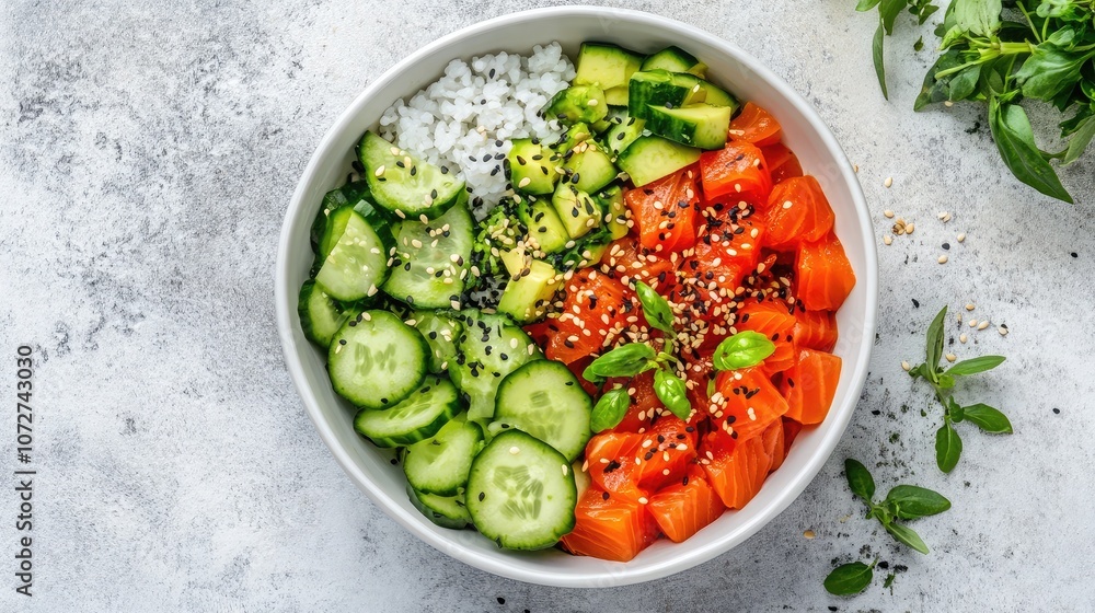 Fresh Salmon and Cucumber Bowl with Rice Fresh Salmon and Cucumber Bowl with Rice