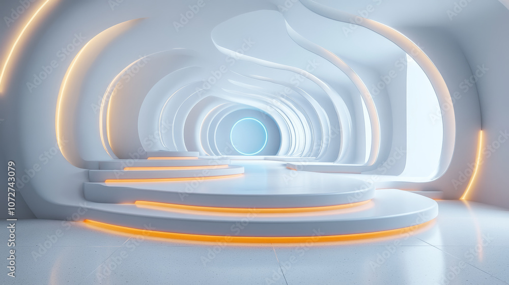 Fototapeta premium Background of the Dreamy Artificial Space E-commerce Product Exhibition Stand