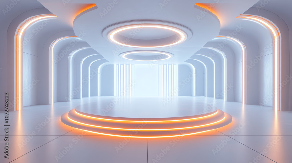 Fototapeta premium Background of the Dreamy Artificial Space E-commerce Product Exhibition Stand