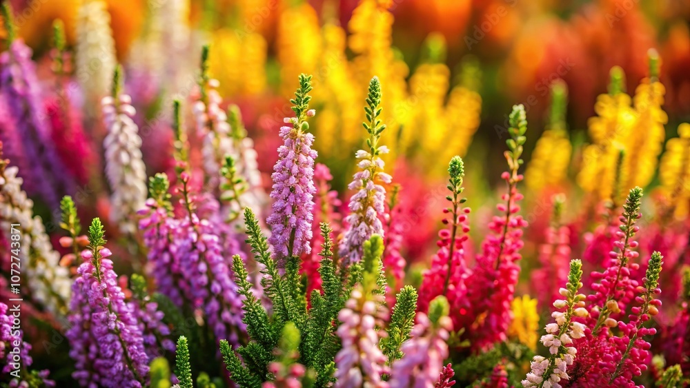 Background of a multicolored flowering heather plant tilted angle Background of a multicolored flowering heather plant tilted angle