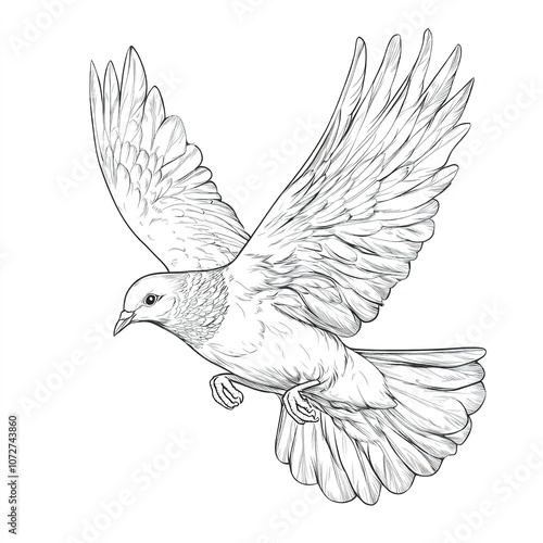  a dove flying with a letter envelope in its beak, in vector line style: photo