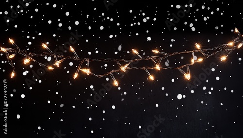  a horizontal garland of glowing fairy lights on a black background: photo