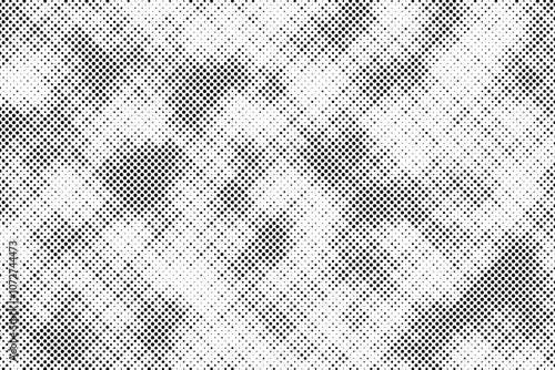 Grunge halftone gradient background. Faded grit noise texture. White and black sand wallpaper. Retro pixelated backdrop. Anime or manga style comic overlay. Vector graphic design textured template