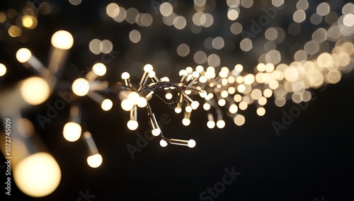  a long horizontal garland of small white lights against a black background: photo