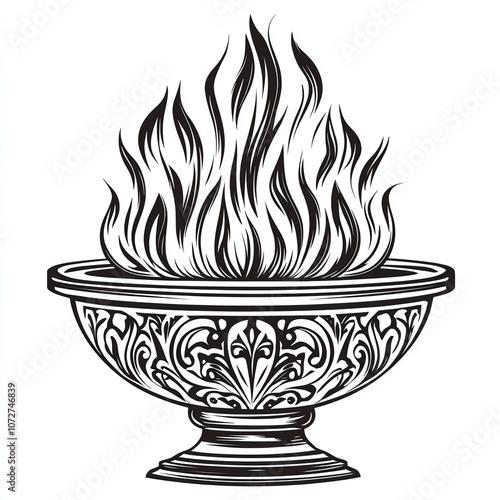  a vector logo of an ornate fire bowl with flames in black: photo