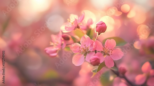 Wallpaper Mural Delicate Pink Blossoms in Warm Light Torontodigital.ca