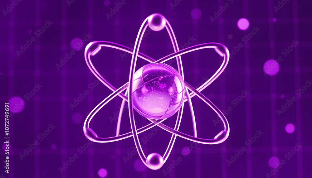 Atom model grid double exposure science purple isolated with white highlights, png Atom model grid double exposure science purple isolated with white highlights, png
