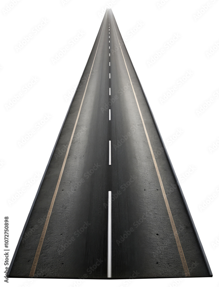 3D Road with White and Yellow Lines on Transparent Background, Road Design for Transportation and Mapping 3D Road with White and Yellow Lines on Transparent Background, Road Design for Transportation and Mapping