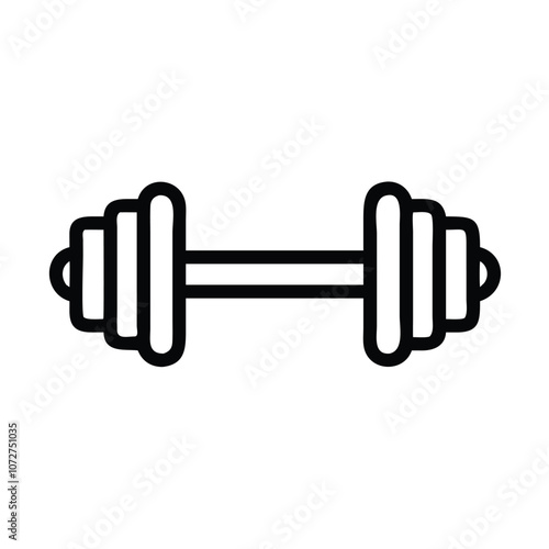 Dumbbell line art fitness icon, Black and white line drawing of a dumbbell, symbolizing fitness, weightlifting, and exercise equipment for strength training.
