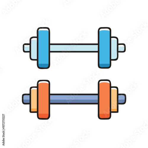 Pair of colorful dumbbells illustration,  symbolizing fitness, weight training, and gym exercise equipment.