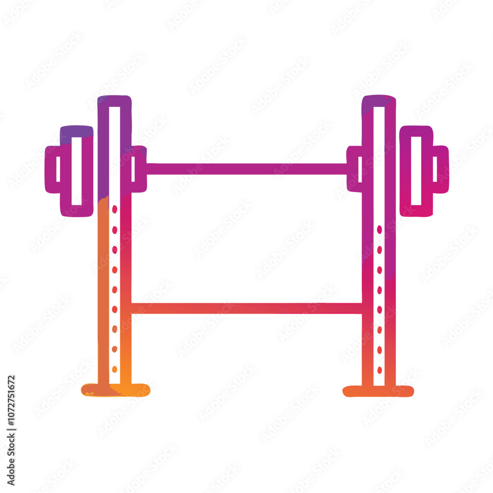 Gradient barbell rack illustration, Colorful gradient illustration of a barbell on a rack, symbolizing gym equipment, weightlifting, and strength training exercises.
Gradient barbell rack illustration, Colorful gradient illustration of a barbell on a rack, symbolizing gym equipment, weightlifting, and strength training exercises.