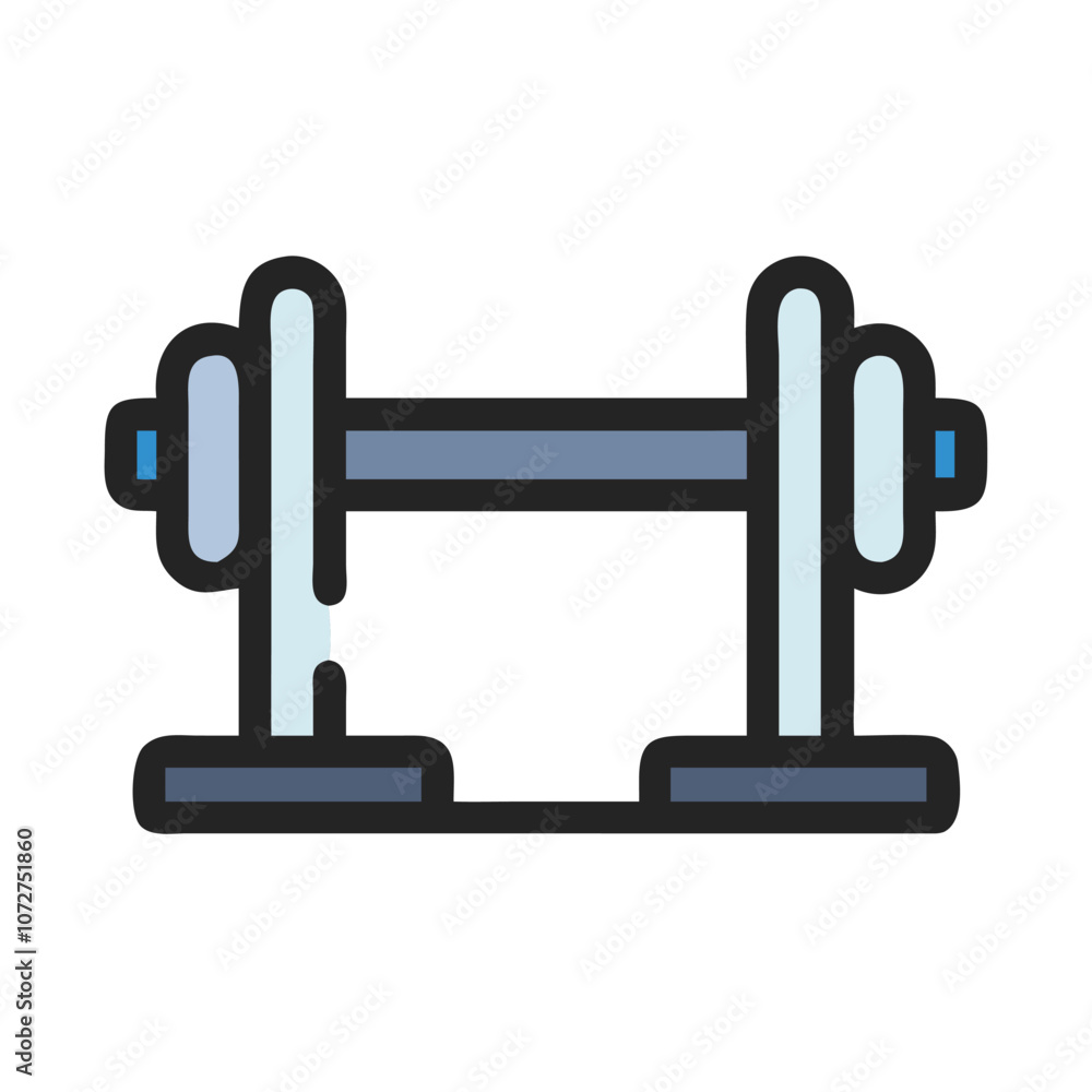 Colorful barbell on rack illustration, Illustration of a barbell with colorful weights placed on a rack, representing gym equipment, strength training, and fitness exercises.
Colorful barbell on rack illustration, Illustration of a barbell with colorful weights placed on a rack, representing gym equipment, strength training, and fitness exercises.