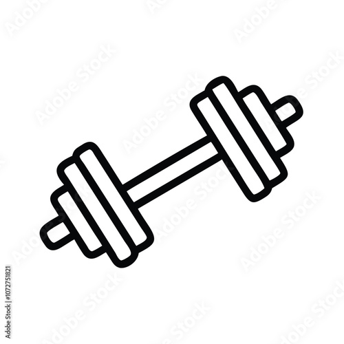 Dumbbell line art fitness icon, Black and white line drawing of a dumbbell, symbolizing fitness, weightlifting, and exercise equipment for strength training.
