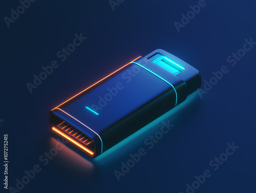 a modern usb device with blue and orange glowing edges on a dark surface symbolizing technology and digital advancement photo