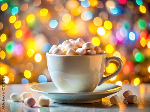 Marshmallow Coffee Cup, Bokeh, Doodle Illustration, Colorful Spot, AI Art