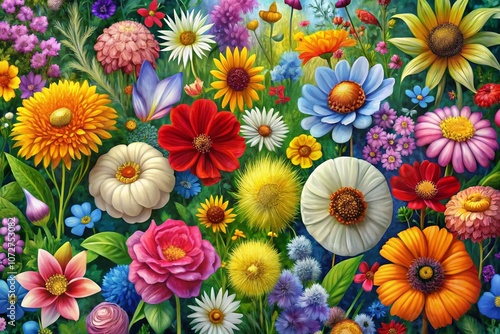 Hand-Drawn Floral Background Illustration for Stunning Wallpaper, Featuring a Vibrant Array of Wildflowers and Intricate Botanical Designs in Panoramic Photography Style