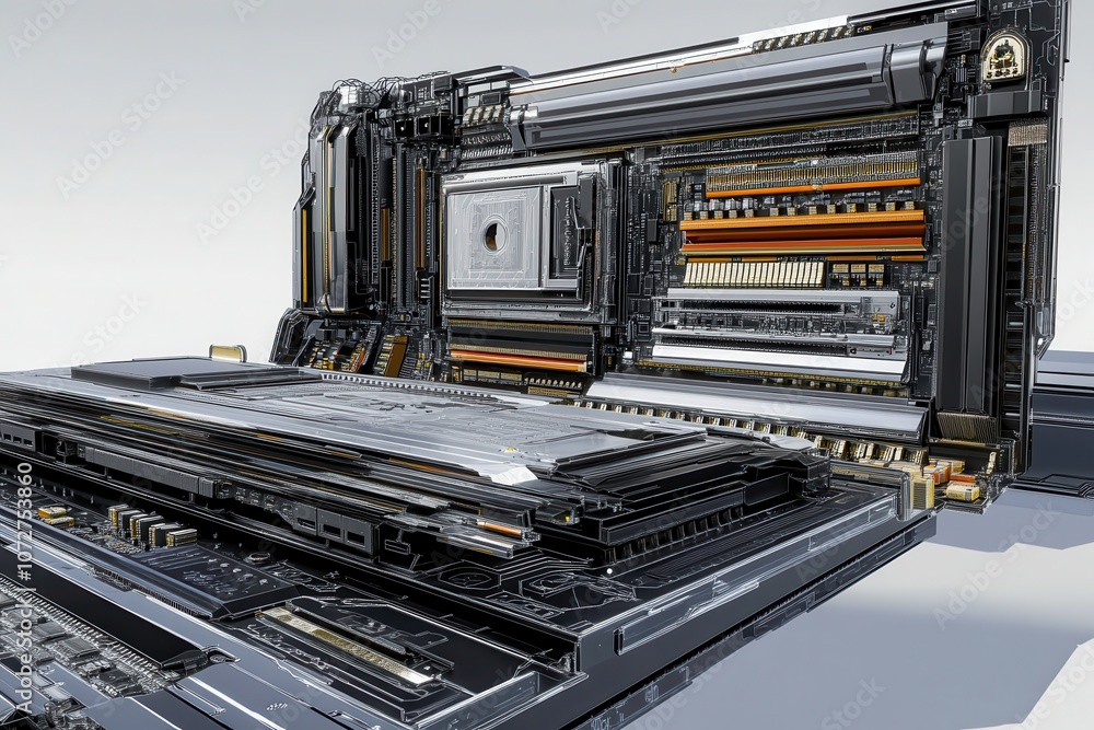 Detailed View of a Motherboard with Internal Circuits Detailed View of a Motherboard with Internal Circuits