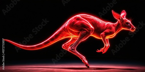 Neon Red Kangaroo Hopping - Dynamic Night Photography