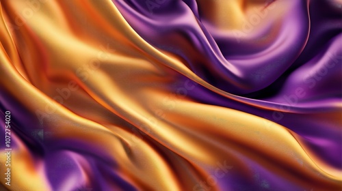  abstract background with 3D waves in bright gold and purple gradient: photo