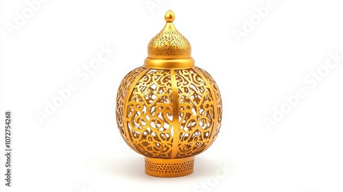 Elegant Golden Lantern with Intricate Islamic Patterns