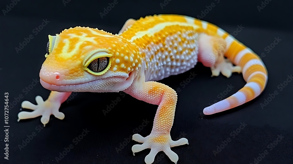 Obraz premium Leopard Gecko on Black Background