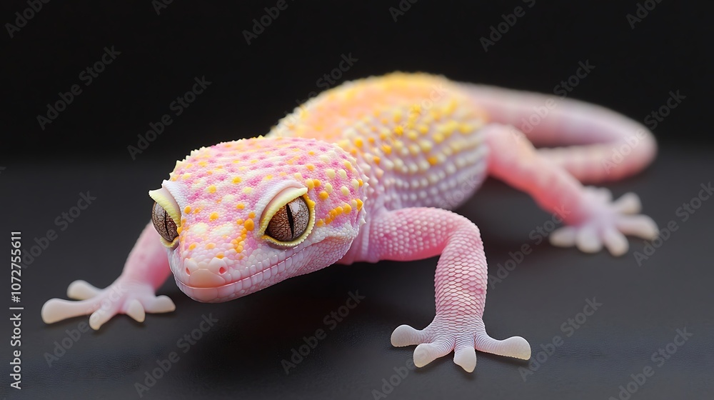 Obraz premium Pink Leopard Gecko on Black Background