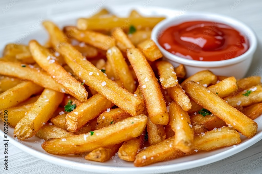 Crispy French Fries with Ketchup in a Small Bowl Crispy French Fries with Ketchup in a Small Bowl