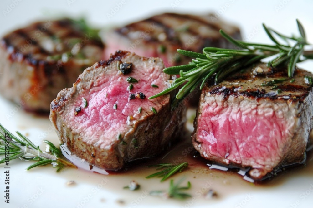 Grilled Steak Slices with Rosemary Garnish Grilled Steak Slices with Rosemary Garnish